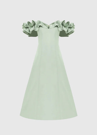 Annie Off Shoulder Frill Midi Dress - Sage