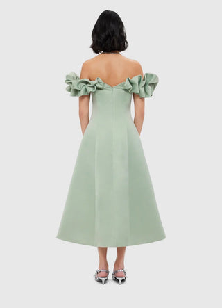 Annie Off Shoulder Frill Midi Dress - Sage