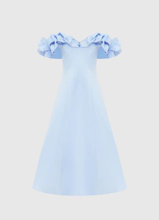 Annie Off Shoulder Frill Midi Dress - Sky Blue