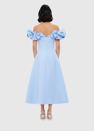 Annie Off Shoulder Frill Midi Dress - Sky Blue