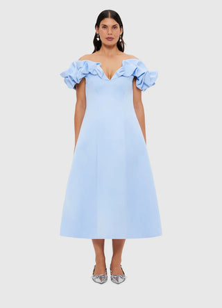 Annie Off Shoulder Frill Midi Dress - Sky Blue