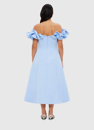 Annie Off Shoulder Frill Midi Dress - Sky Blue