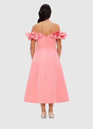 Annie Off Shoulder Frill Midi Dress  - Strawberry Pink