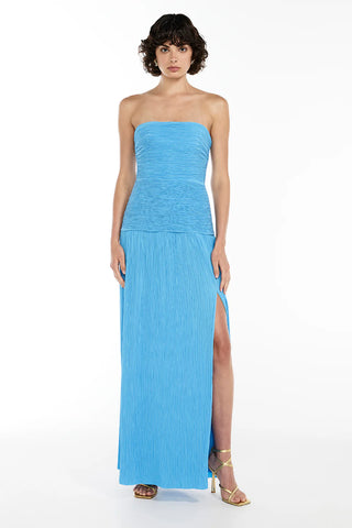 Double Time Pleat Strapless Dress -  Cerulean blue