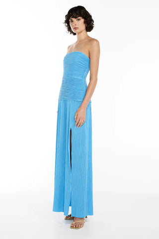 Double Time Pleat Strapless Dress -  Cerulean blue