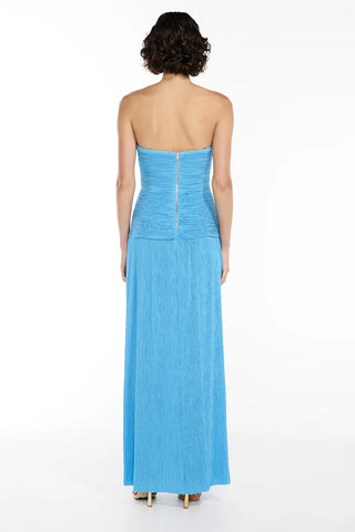 Double Time Pleat Strapless Dress -  Cerulean blue